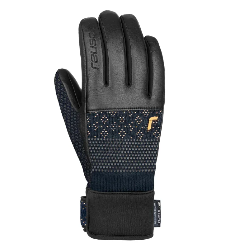 Reusch Elisabeth R-TEX® XT women's gloves – warm, waterproof, and elegant with a combination of sheep leather, wool, and knit. For modern skiers with a sense of style.